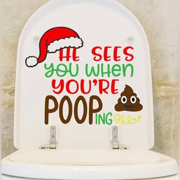 Funny Christmas Santa Holiday Bathroom Decor Toilet Lid Self Adhesive Sticker - Picture 2 of 5